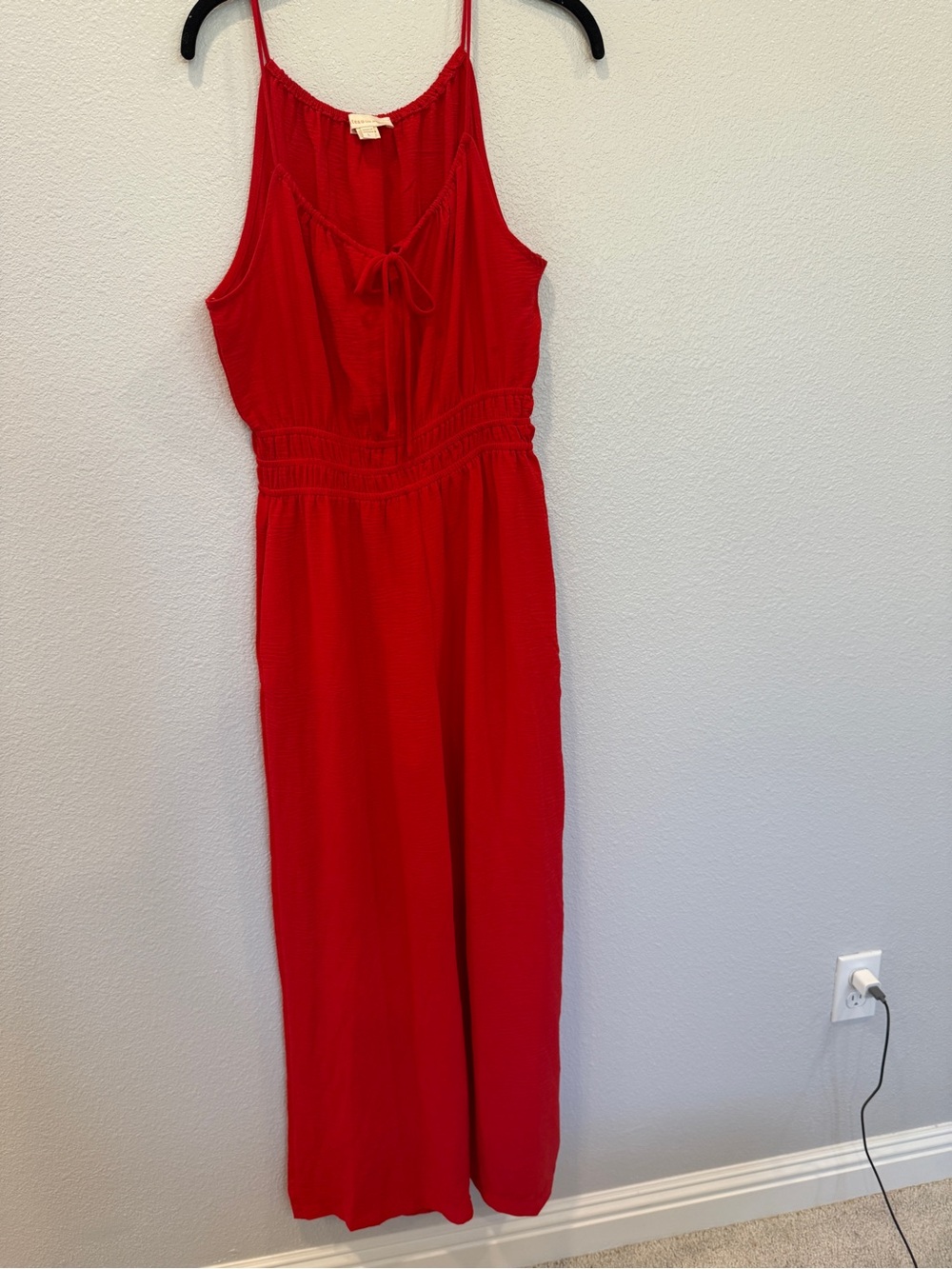 Monteau Red Sleeveless romper with Tie Neck and pockets large